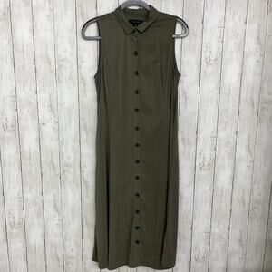 Tahari Green Sleeveless Collared Full Button Down Lightweight Pockets Maxi Dress